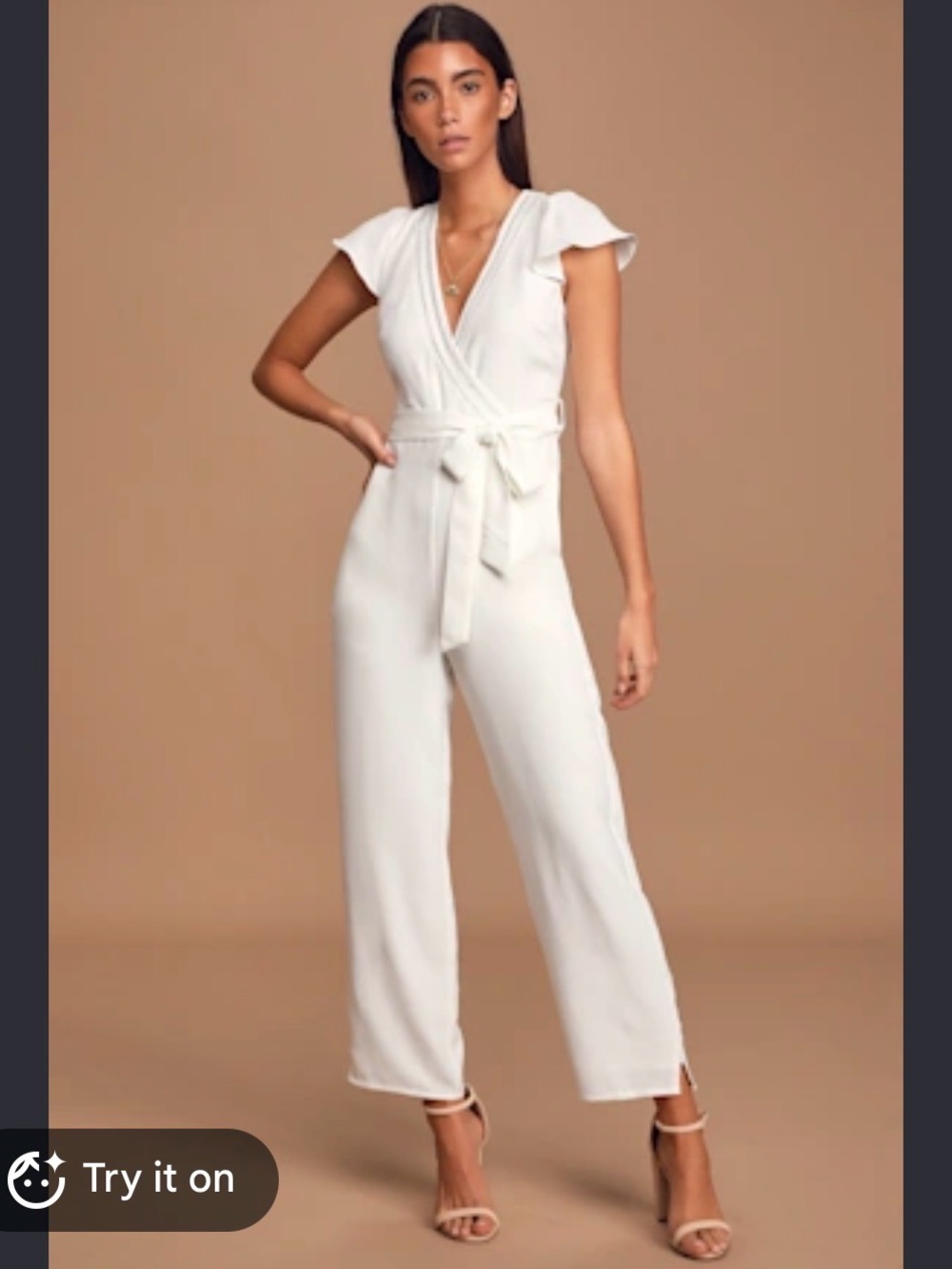 Lulus Women's Cream Wrap Jumpsuit with Tie Belt
